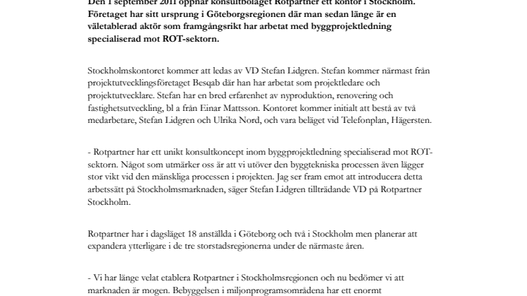 Rotpartner etablerar kontor i Stockholm
