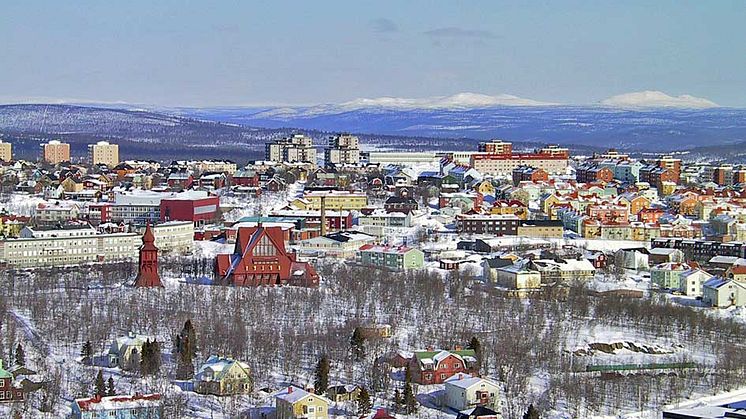 Kiruna stad med dess kyrka i centrum. Foto: Kjell-Åke Halldén