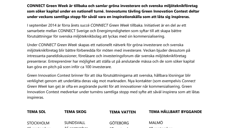  Green Innovation Contest deltar under CONNECT Green Week