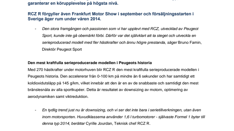 Premiär för RCZ R - prestanda och körglädje från Peugeot Sport