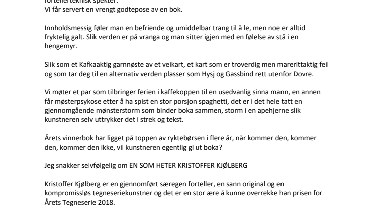 Lars Fiskes tale ved utdelingen av Årets tegneserie 2018