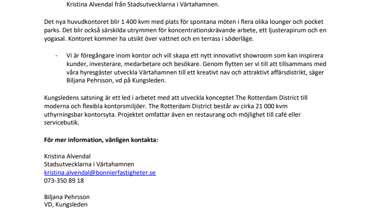 Kungsleden flyttar sitt huvudkontor till Värtahamnen