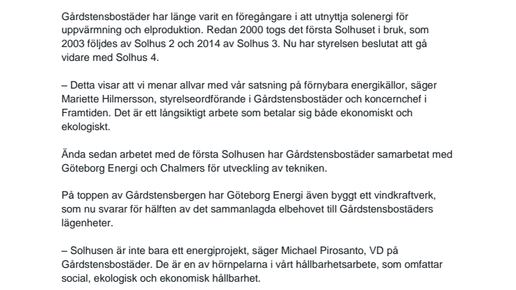Gårdsten tar nästa steg i utvecklingen av solenergi