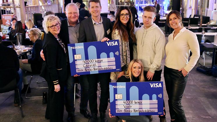 PRISUTDELARE OCH PRISTAGARE: Carina Bergquist Palm, Nordea, Carl Johard, Calejo, Johannes Holmberg, Calejo, Elin Sjöström, Voady, My Hillörn, Voady, Simon Lundh, Voady och Eva Nyh Hederberg, BizMaker. FOTO: KATARINA LÖVGREN