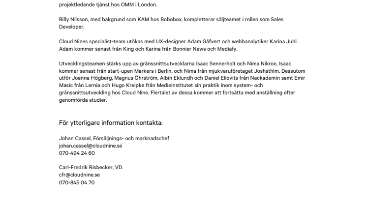 Digitala talanger till Cloud Nine