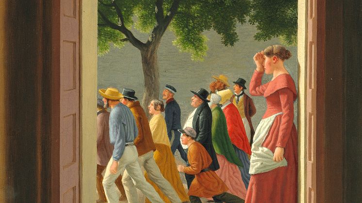 C.W. Eckersberg: "View Through a Door to Running Figures". 1845. Oil on canvas. 31 x 27 cm. Sold for: DKK 2.1 million. Purchased by the National Gallery of Denmark in Copenhagen.