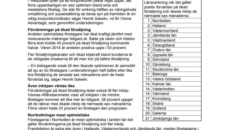 Kraftigt ökad framtidstro i företagen