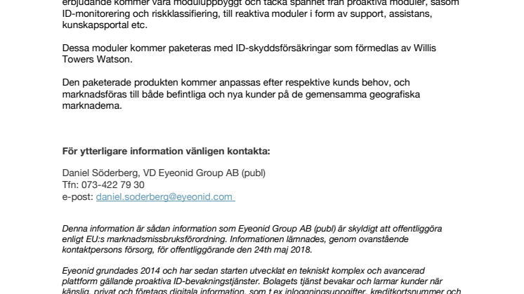 Eyeonid Group AB (publ) och Willis Towers Watson har tecknat ett Letter of Intent (LOI)