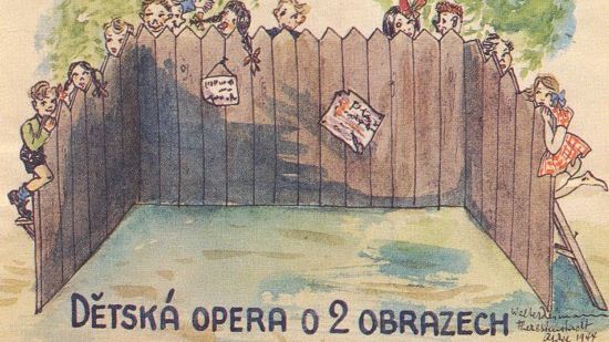 A poster for Brundibar at Theresienstadt/Terezin, in watercolor by an unknown artist.