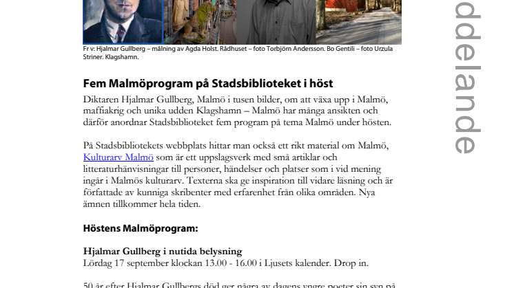 Fem Malmöprogram på Stadsbiblioteket i höst