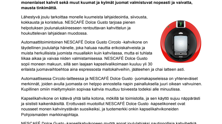 NESCAFÉ Dolce Gusto -joulutiedote PDF-muodossa