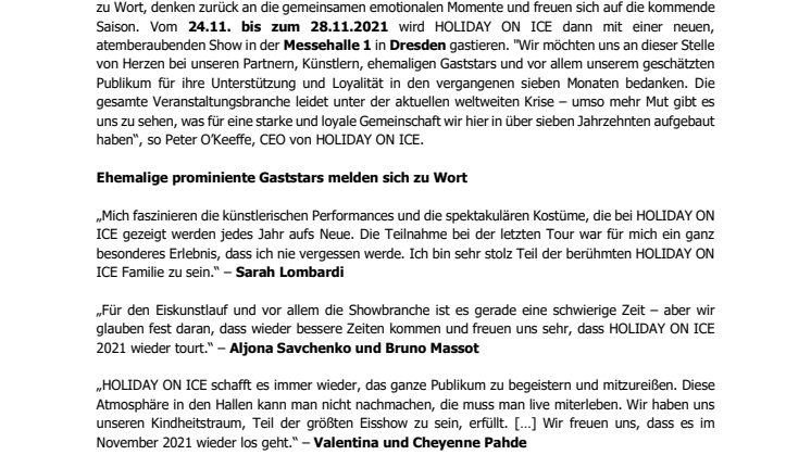 Jahres-Countdown zur neuen Tour gestartet – Prominente Gaststars von HOLIDAY ON ICE freuen sich auf die neue Show