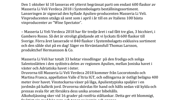 Förra årets succé tillbaka – nu endast med 600 flaskor och i en ännu bättre årgång!