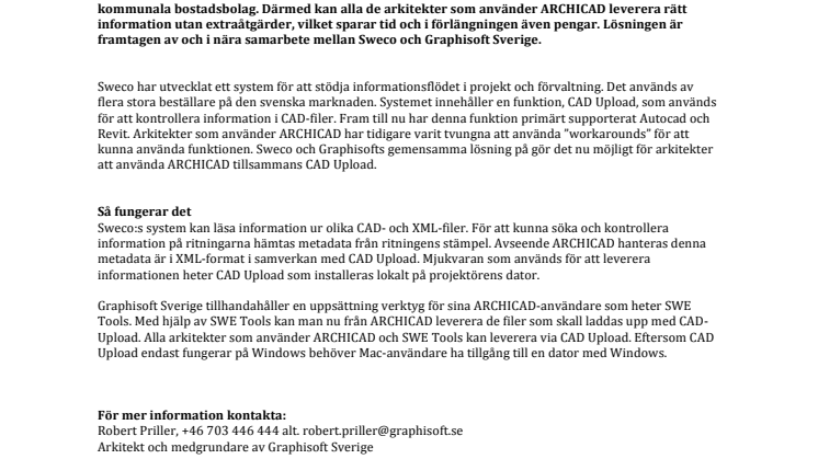 Graphisoft Sverige levererar lösning som underlättar för byggbranschen och arkitekter
