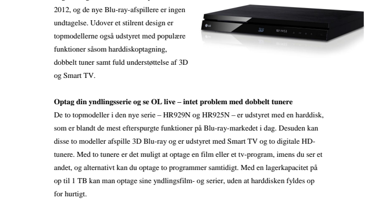 NY SERIE AF BLU-RAY-AFSPILLERE FRA LG SIKRER SOMMERUNDERHOLDNINGEN
