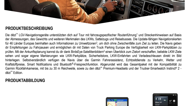 Datenblatt Garmin DEZL LGV 2022 Serie
