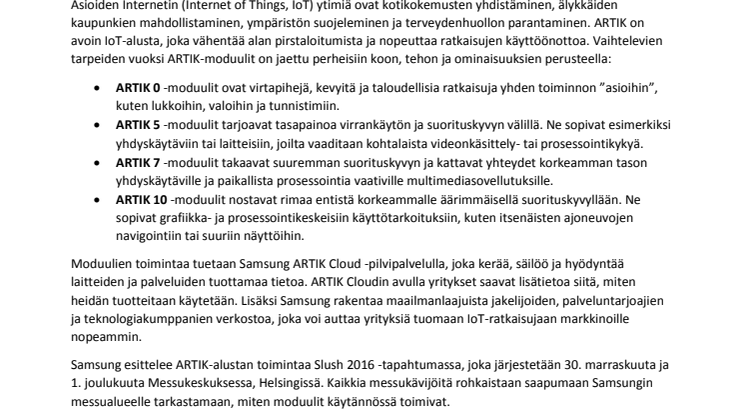 Samsung ARTIK™ tuo IoT:n mahdollisuudet Slushiin