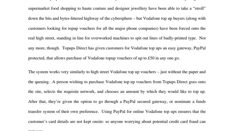 Vodafone top up vouchers now available on the internet
