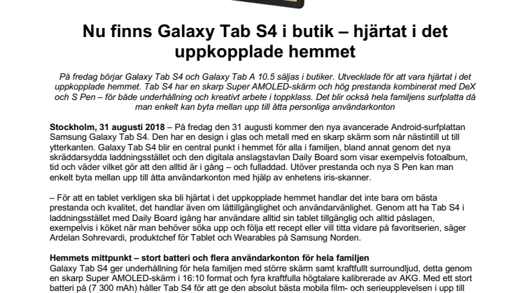 Nu finns Galaxy Tab S4 i butik – hjärtat i det uppkopplade hemmet