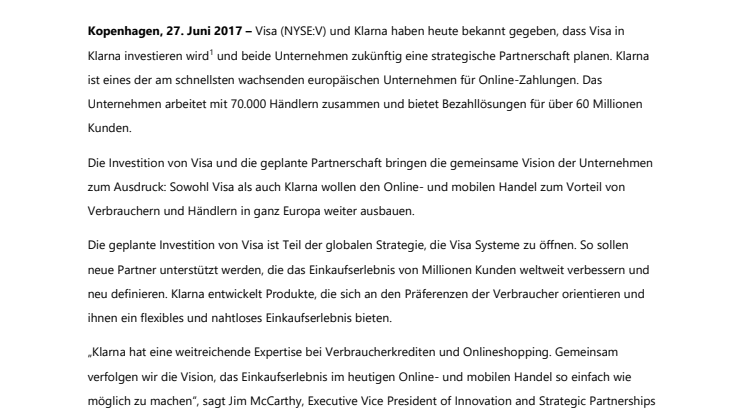 Visa kündigt strategische Investition in Klarna an: Die Unternehmen planen eine Partnerschaft 