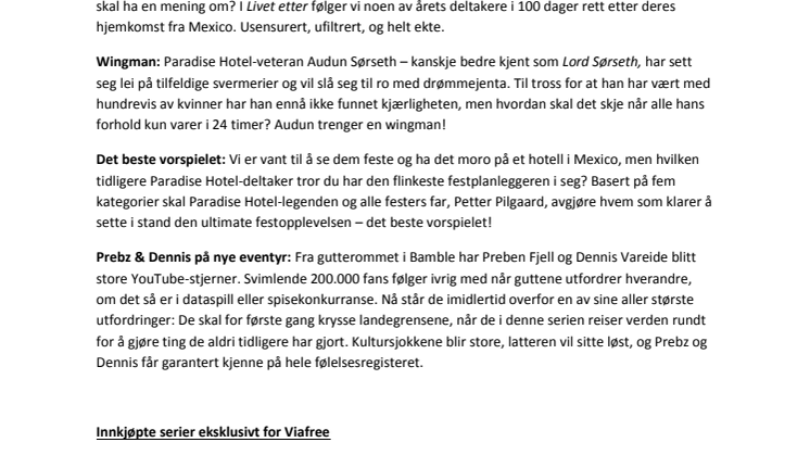 Dette er noe av det du finner på Viafree høsten 2016