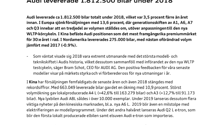 Audi levererade 1.812.500 bilar under 2018