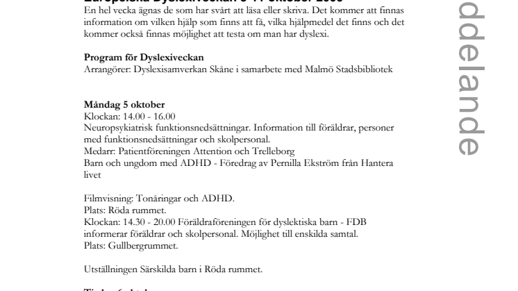 Stadsbiblioteket i Malmö: Europeiska Dyslexiveckan 5-11 oktober 2009