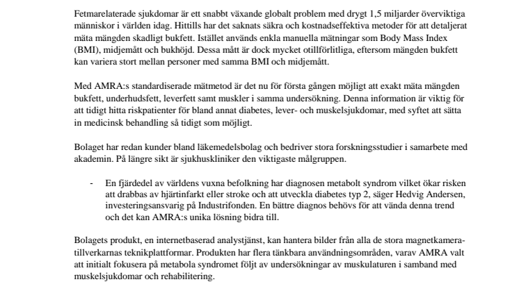 Industrifonden investerar i AMRA