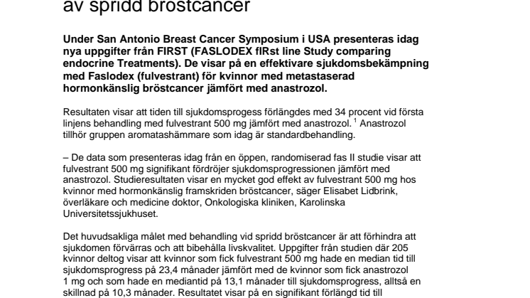 Nya data visar bättre effekt vid behandling av spridd bröstcancer 