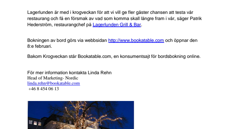 Lagerlunden Grill & Bar i Växjö öppnar dörrarna under Krogveckan