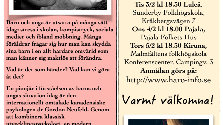 Haro på Norrbotten-turné i februari - 4 föreläsningar på 4 kvällar