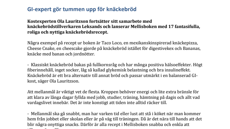 GI-expert gör tummen upp för knäckebröd