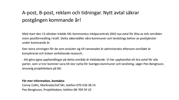 A-post, B-post, reklam och tidningar. Nytt avtal säkrar postgången kommande år!
