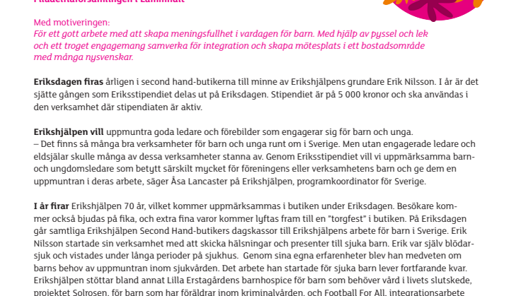 Ulla-Britt Friberg tar emot Eriksstipendiet i Växjö