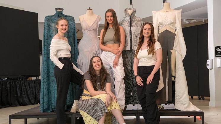 L-R Meg Fletcher, Aimee Mann, Kira Banks and Amy Clunes all enjoyed success at Graduate Fashion Week 2023