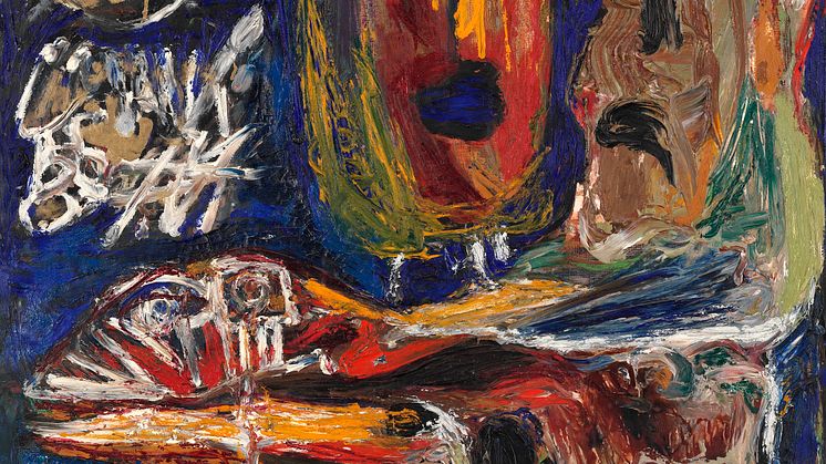 Asger Jorn- Le forgeron aveugle - d'une mythe muet. Sign. Jorn samt sign. på bagsiden Jorn 1956 med titel. Olie på lærred. 100 x 80