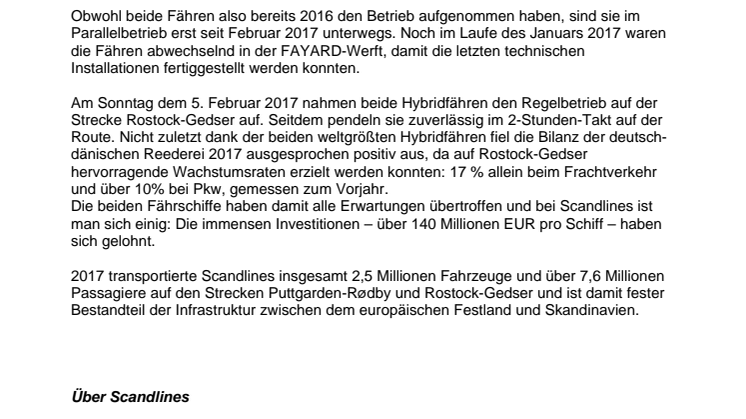 Hybridfähren feiern einjähriges Jubiläum auf Rostock-Gedser