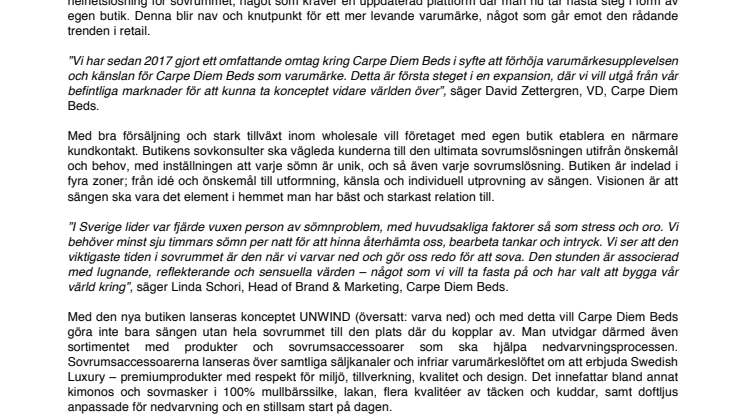 Carpe Diem Beds slår upp dörrarna till första egna butiken, och lanserar omfattande koncept med sovrummets design i fokus