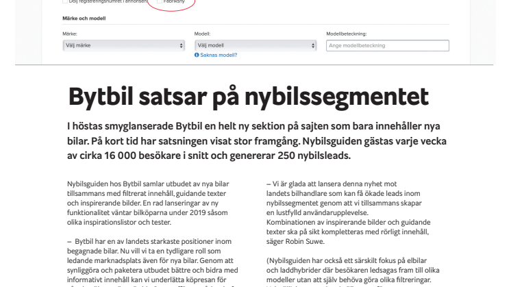 Bytbil satsar på nybilssegmentet