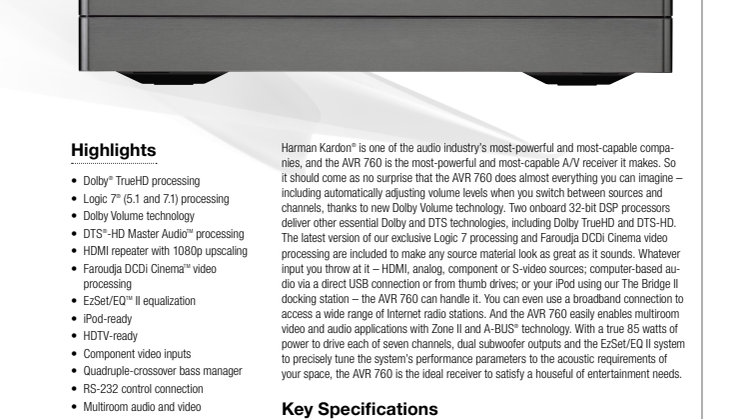 Harman kardon AVR 760 specifikation