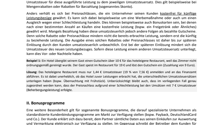 Merkblatt Gutscheine, Rabatte, Preisnachlässe und Bonusprogramme