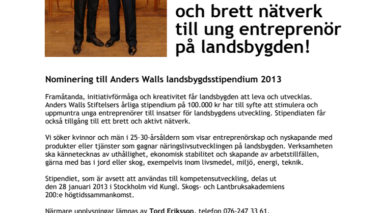 100.000 kronor och ett brett nätverk till ung entreprenör på landsbygden!