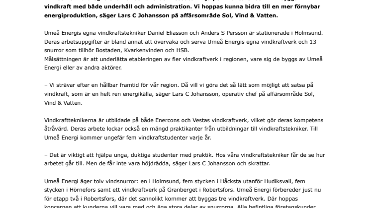 Umeå Energis vindkraftstekniker sprider kompetens i Umeåregionen