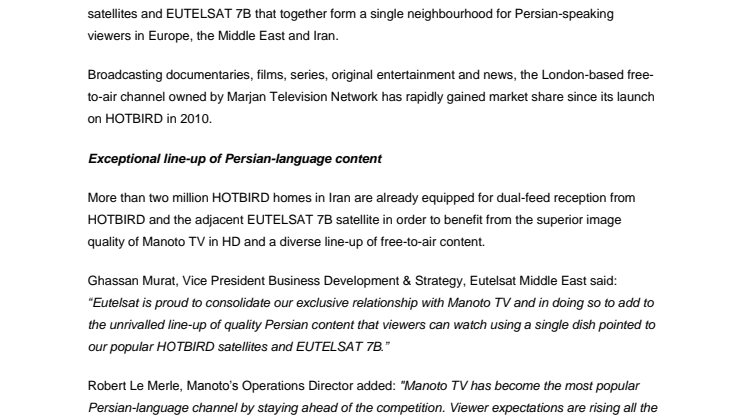 Persian-language Manoto TV completes switch to Eutelsat satellites