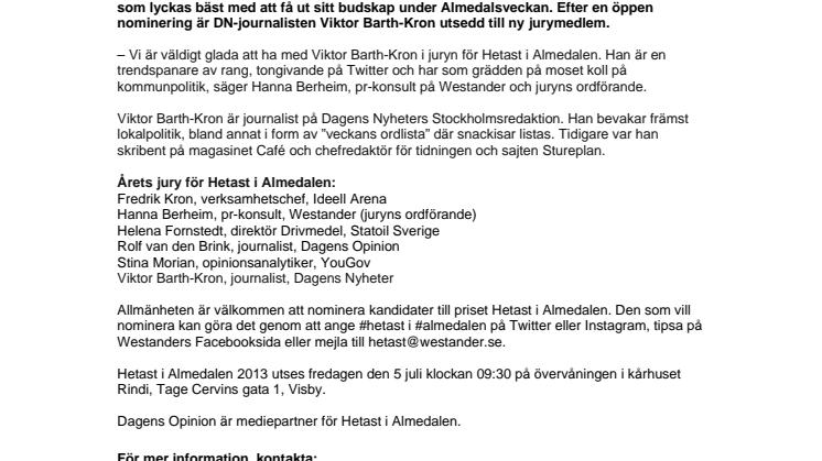 Viktor Barth-Kron ny i juryn för Hetast i Almedalen 