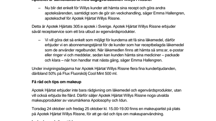 Apotek Hjärtat öppnar nytt apotek i Rissne