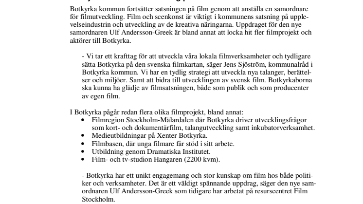 Botkyrka stärker sin satsning på film