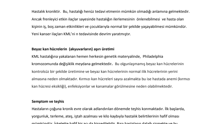 KML-fakta, Turkiska: Kronik Myeloid Lösemi (KML) hastalığı hakkındaki gerçekler  