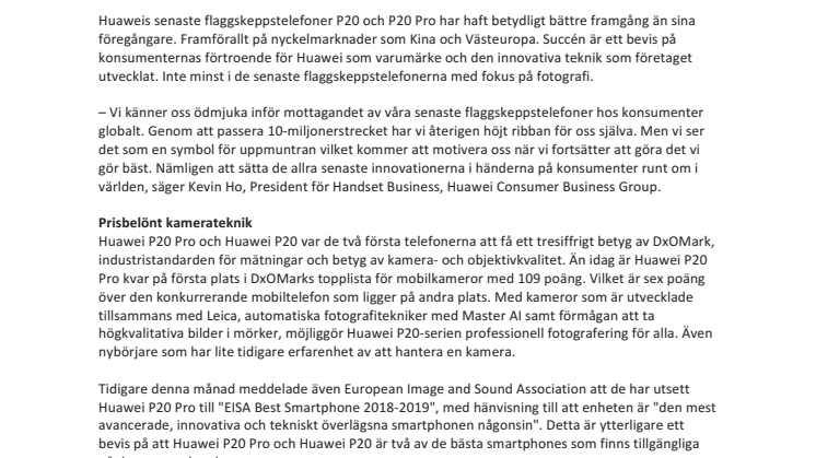 Global försäljningssuccé: Huawei firar över 10 miljoner sålda P20 och  P20 Pro världen över