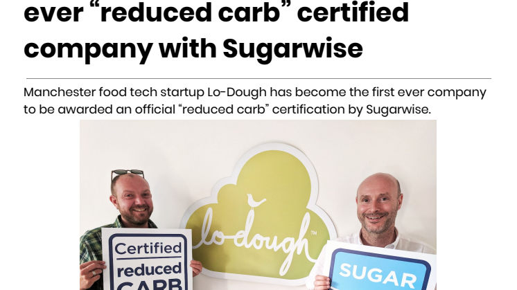 Food tech startup becomes first ever “reduced carb” certified product with Sugarwise